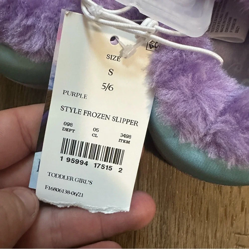 NEW!! Disney Frozen Slippers, Toddler Girl's, Non-Slip, Sparkle, Faux Fur, 5/6